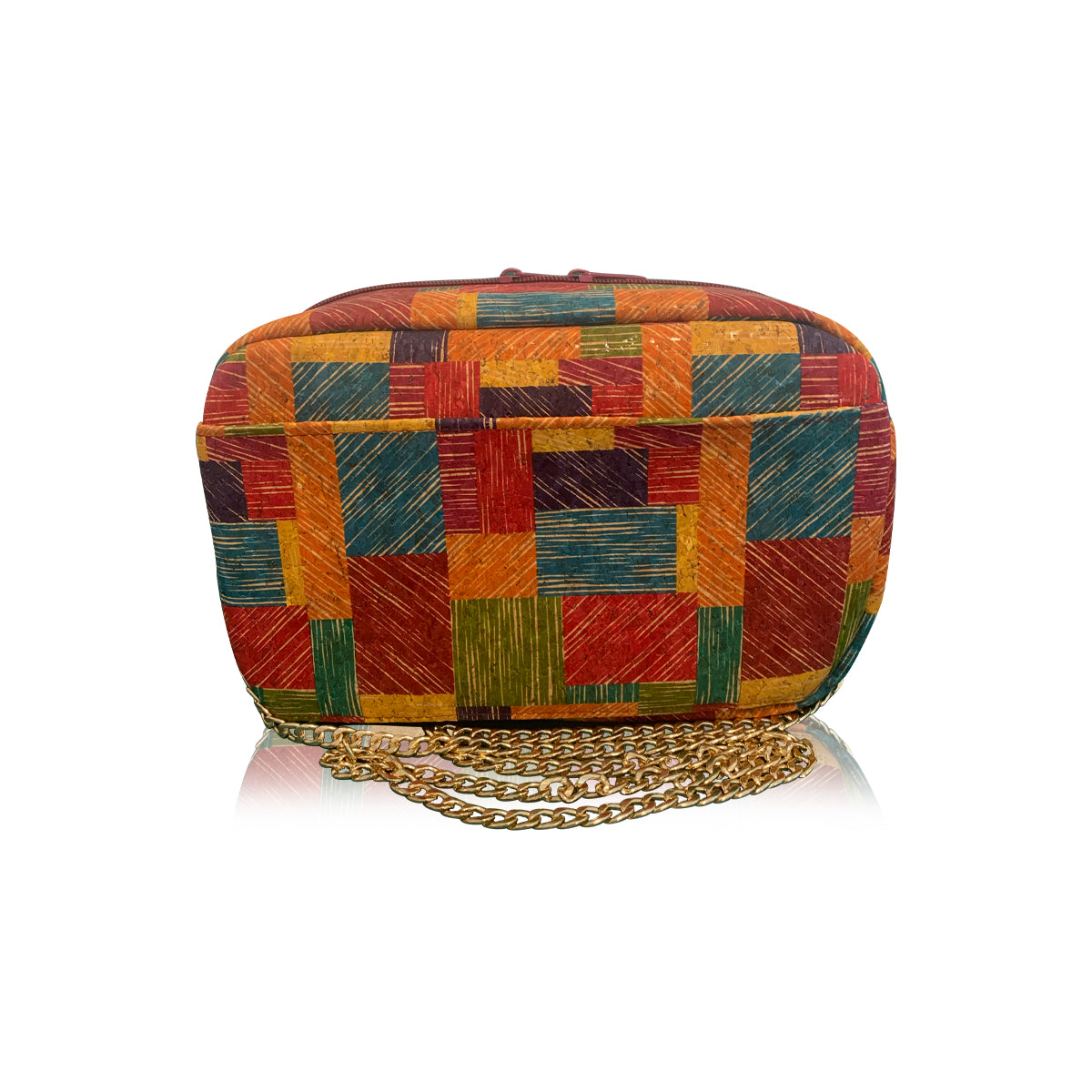 Cork, Multi-color Squares with Gold Chain Strap